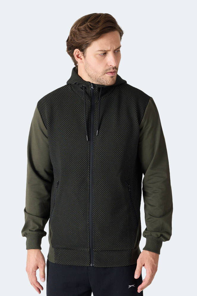 Slazenger FLAME Erkek Kapüşonlu Cepli Haki Sweatshırt