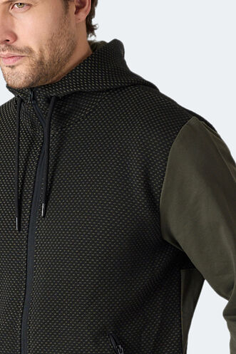 Slazenger FLAME Erkek Kapüşonlu Cepli Haki Sweatshırt - Thumbnail