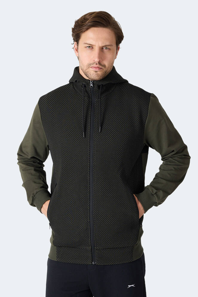 Slazenger FLAME Erkek Kapüşonlu Cepli Haki Sweatshırt