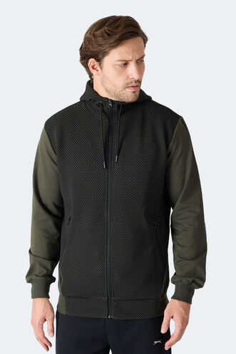 Slazenger FLAME Erkek Kapüşonlu Cepli Haki Sweatshırt - Thumbnail