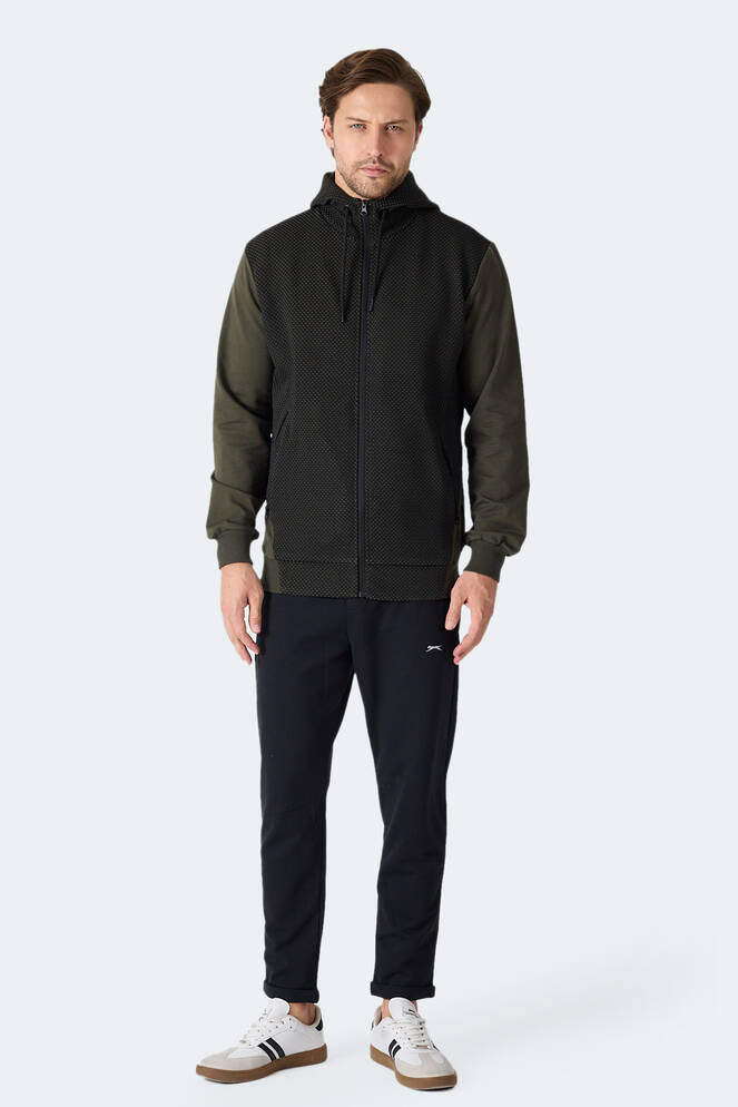 Slazenger FLAME Erkek Kapüşonlu Cepli Haki Sweatshırt