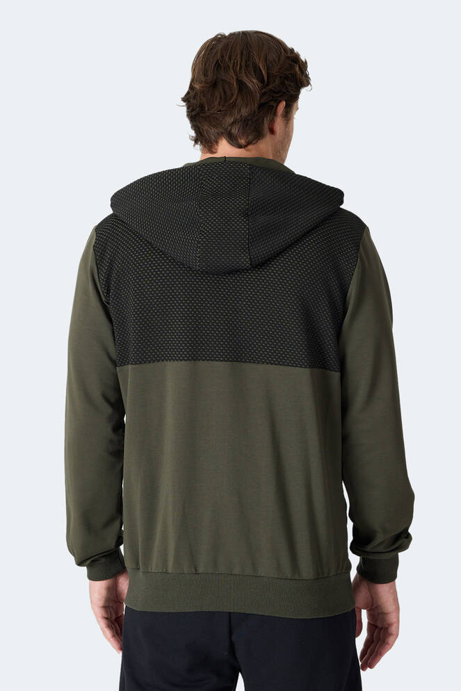 Slazenger FLAME Erkek Kapüşonlu Cepli Haki Sweatshırt