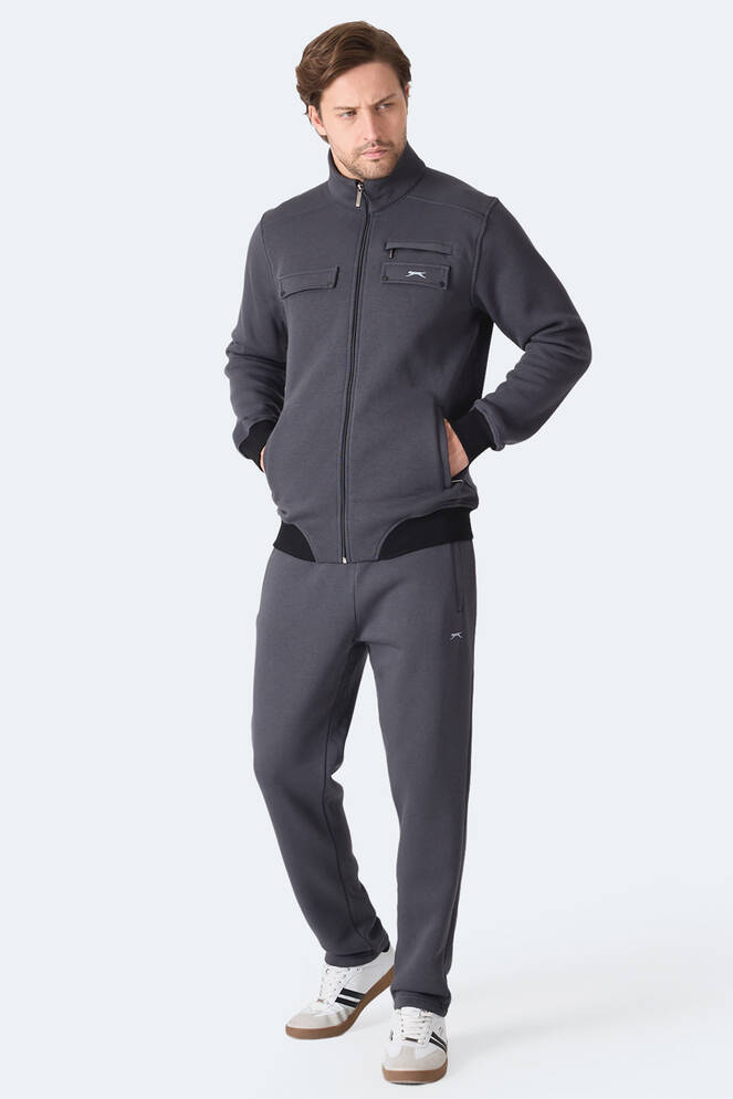 Slazenger FLICKER Erkek Fermuar Cepli Koyu Gri Eşofman Takımı