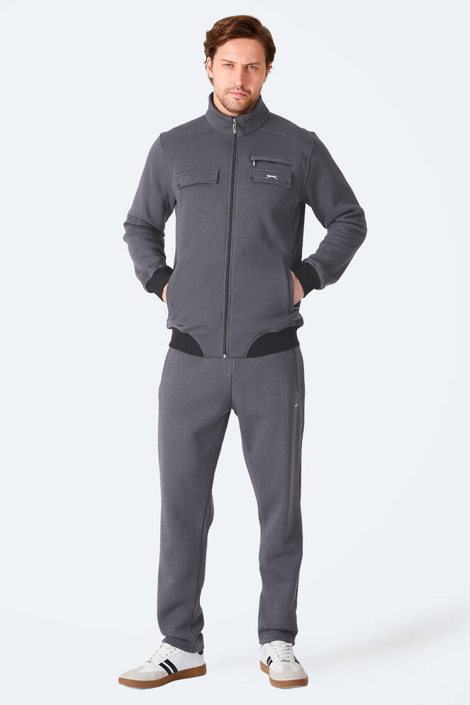 Slazenger FLICKER Erkek Fermuar Cepli Koyu Gri Eşofman Takımı