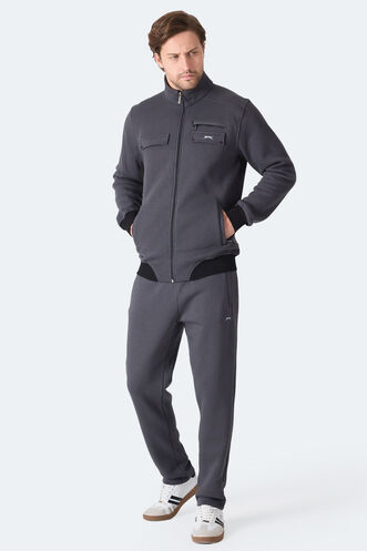 Slazenger FLICKER Erkek Fermuar Cepli Koyu Gri Eşofman Takımı - Thumbnail