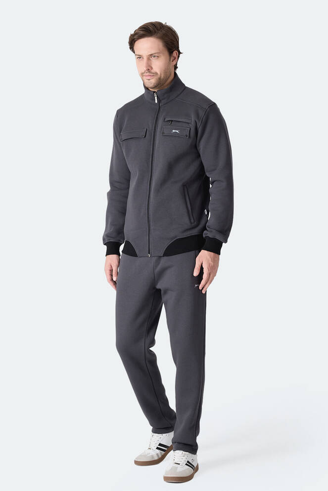 Slazenger FLICKER Erkek Fermuar Cepli Koyu Gri Eşofman Takımı