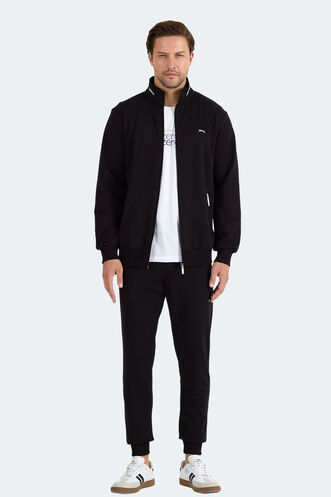 Slazenger FROZEN Erkek Dik Yaka Fermuarlı Siyah Eşofman Takımı - Thumbnail