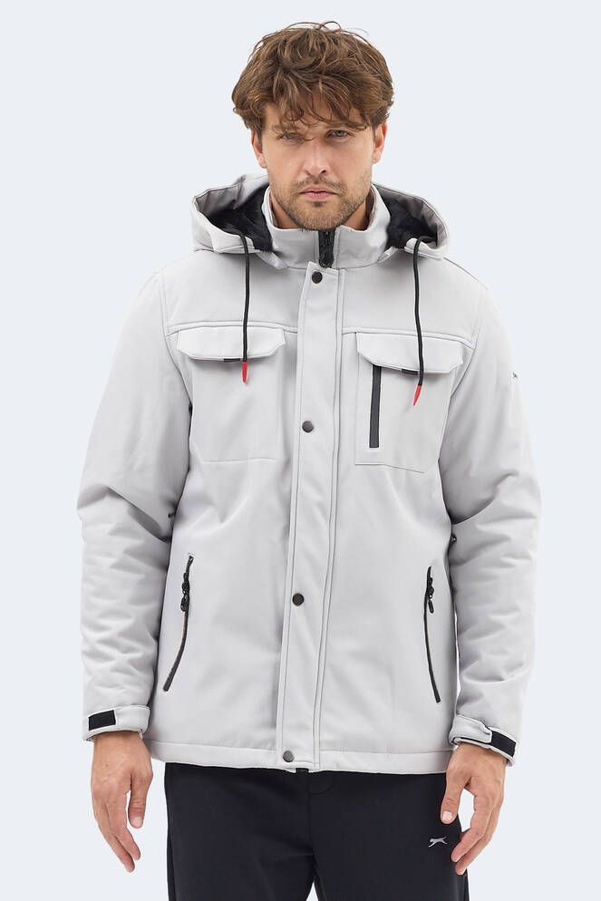 Slazenger GLEAM Erkek Kapüşonlu Taş Gri Mont & Kaban