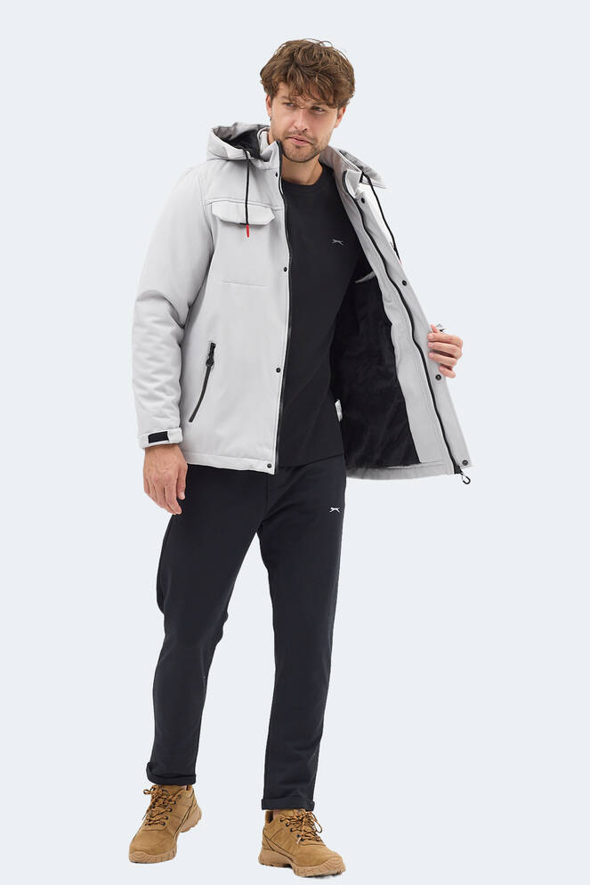 Slazenger GLEAM Erkek Kapüşonlu Taş Gri Mont & Kaban