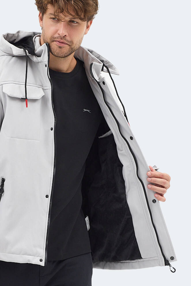 Slazenger GLEAM Erkek Kapüşonlu Taş Gri Mont & Kaban