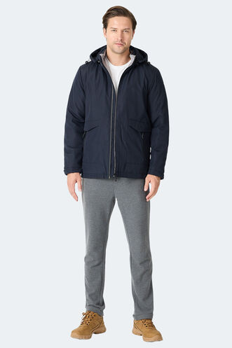 Slazenger GRAVEL Erkek Kapüşonlu Lacivert Mont & Kaban - Thumbnail