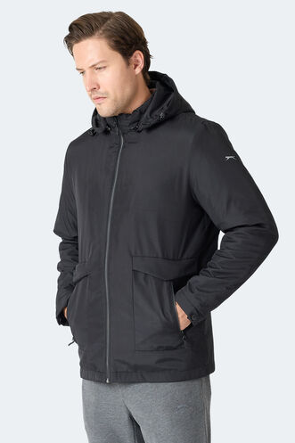 Slazenger GRAVEL Erkek Kapüşonlu Siyah Mont & Kaban - Thumbnail