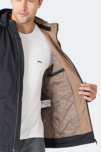 Slazenger GRAVEL Erkek Kapüşonlu Siyah Mont & Kaban - Thumbnail