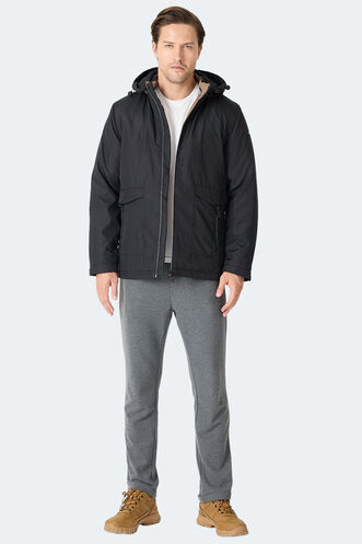 Slazenger GRAVEL Erkek Kapüşonlu Siyah Mont & Kaban - Thumbnail