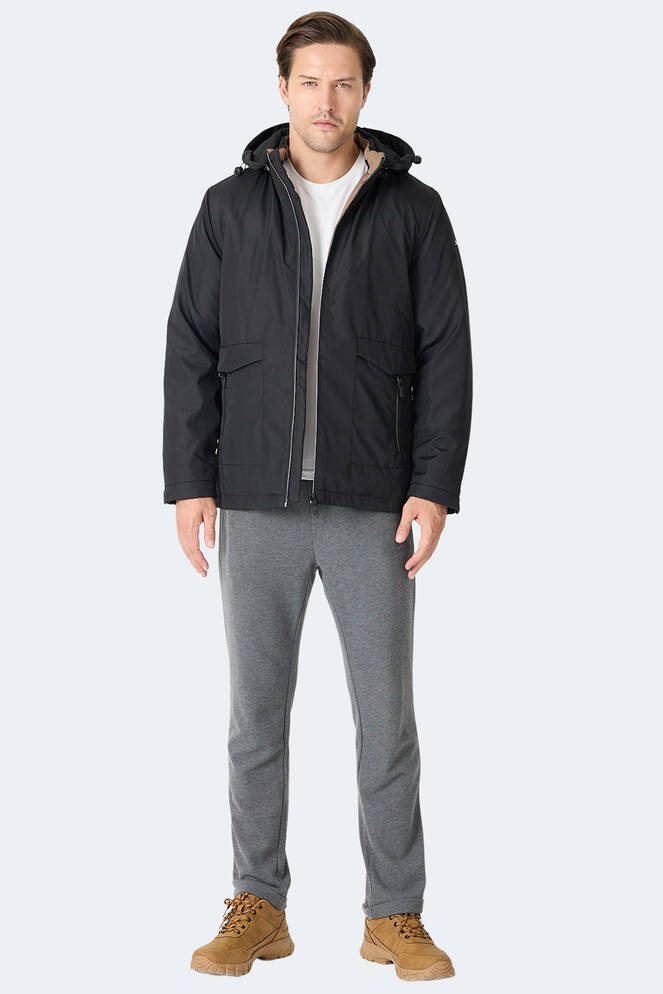 Slazenger GRAVEL Erkek Kapüşonlu Siyah Mont & Kaban