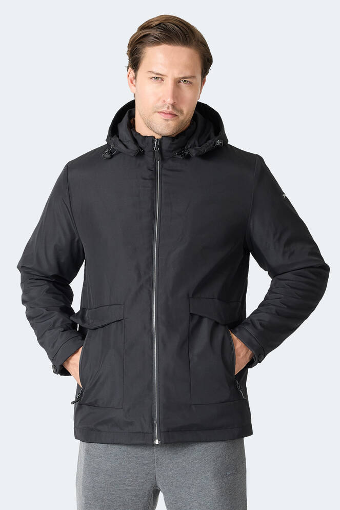 Slazenger GRAVEL Erkek Kapüşonlu Siyah Mont & Kaban