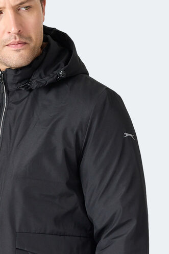 Slazenger GRAVEL Erkek Kapüşonlu Siyah Mont & Kaban - Thumbnail