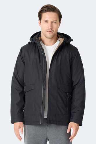 Slazenger GRAVEL Erkek Kapüşonlu Siyah Mont & Kaban - Thumbnail