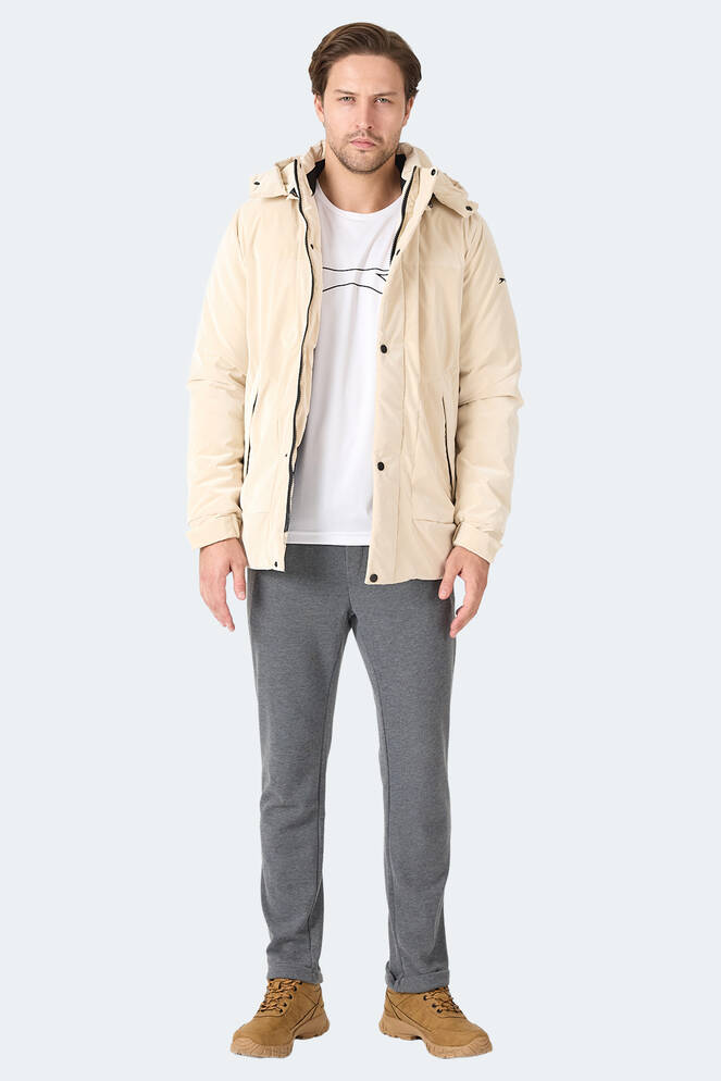 Slazenger GRIM Erkek Çıkarılabilir Kapüşonlu Bej Mont & Kaban