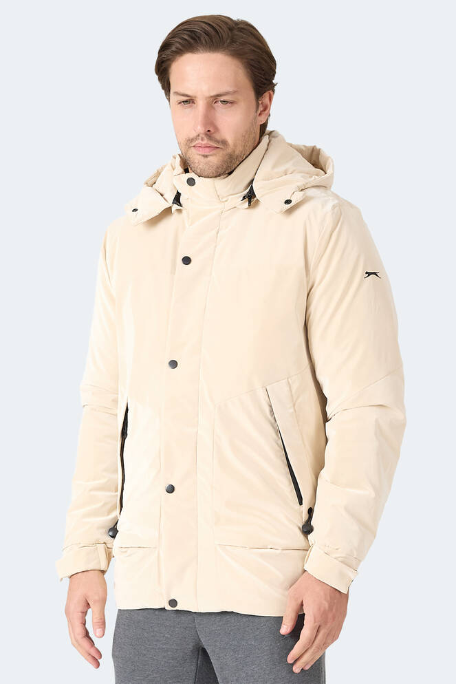 Slazenger GRIM Erkek Çıkarılabilir Kapüşonlu Bej Mont & Kaban