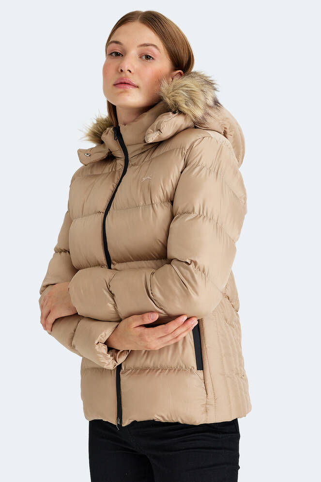 Slazenger GUEST Kadın Kapüşonlu Şişme Vizon Mont & Kaban