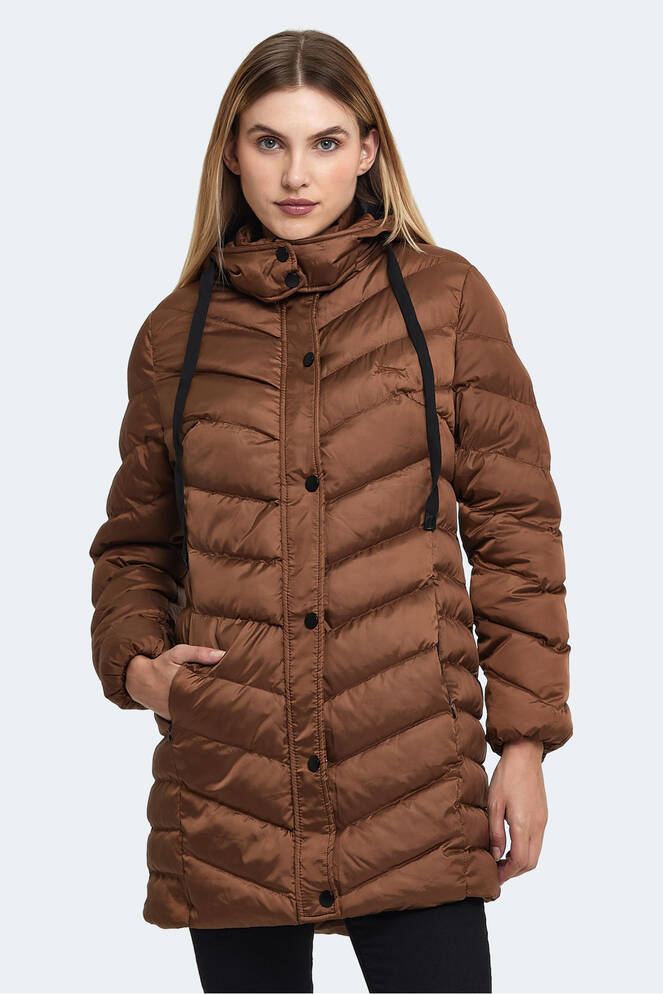 Slazenger GWEN Kadın Kapüşonlu Şişme Taba Mont & Kaban