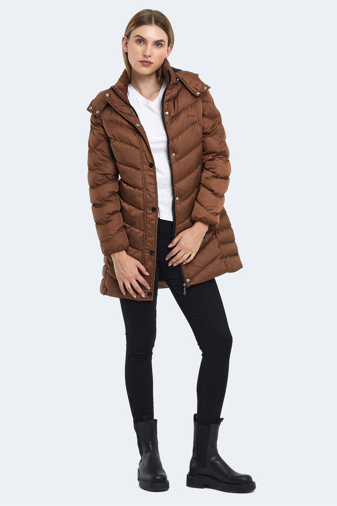 Slazenger GWEN Kadın Kapüşonlu Şişme Taba Mont & Kaban