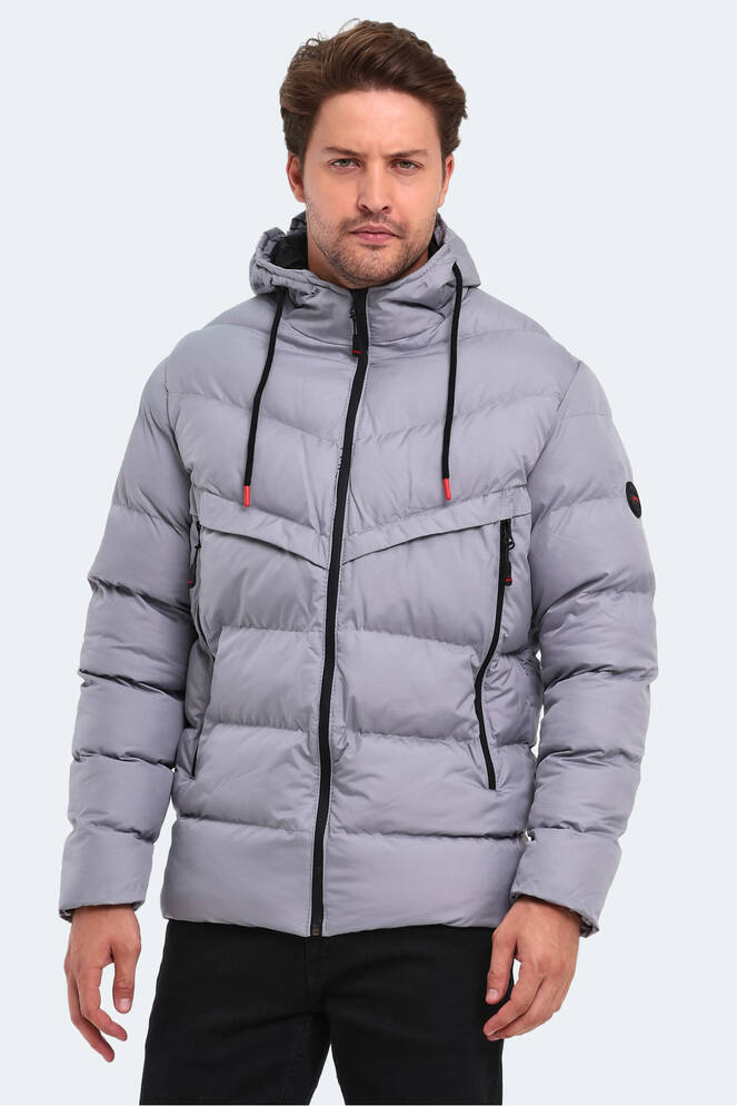 Slazenger HAIFA IN Erkek Kapüşonlu Şişme Gri Mont & Kaban
