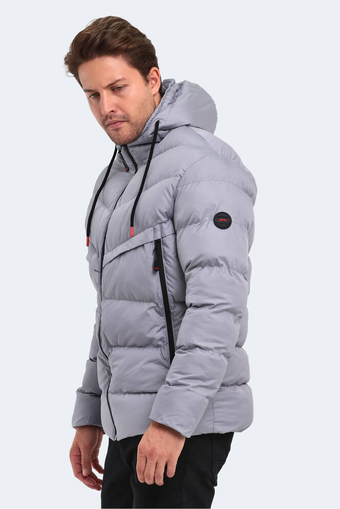 Slazenger HAIFA IN Erkek Kapüşonlu Şişme Gri Mont & Kaban