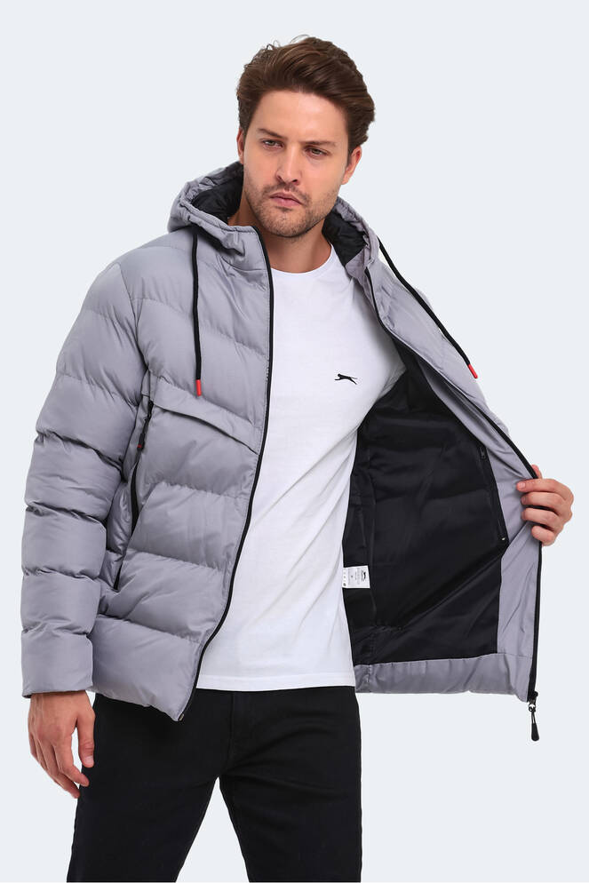 Slazenger HAIFA IN Erkek Kapüşonlu Şişme Gri Mont & Kaban