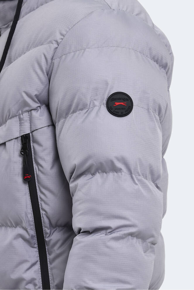 Slazenger HAIFA IN Erkek Kapüşonlu Şişme Gri Mont & Kaban