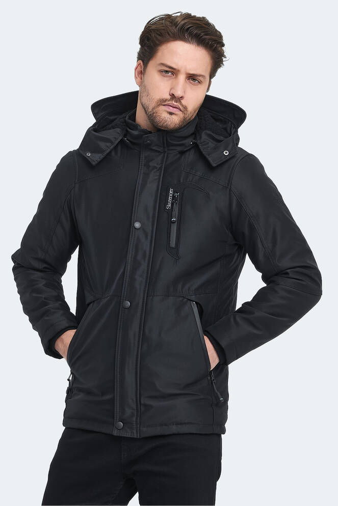 Slazenger HANKIN Erkek Kapüşonlu Siyah Mont & Kaban