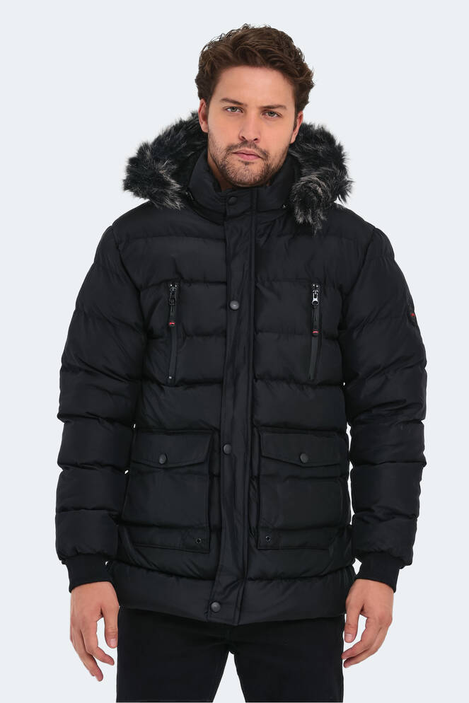 Slazenger HARDMAN IN Erkek Kapüşonlu Şişme Siyah Mont & Kaban