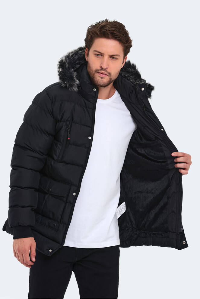Slazenger HARDMAN IN Erkek Kapüşonlu Şişme Siyah Mont & Kaban