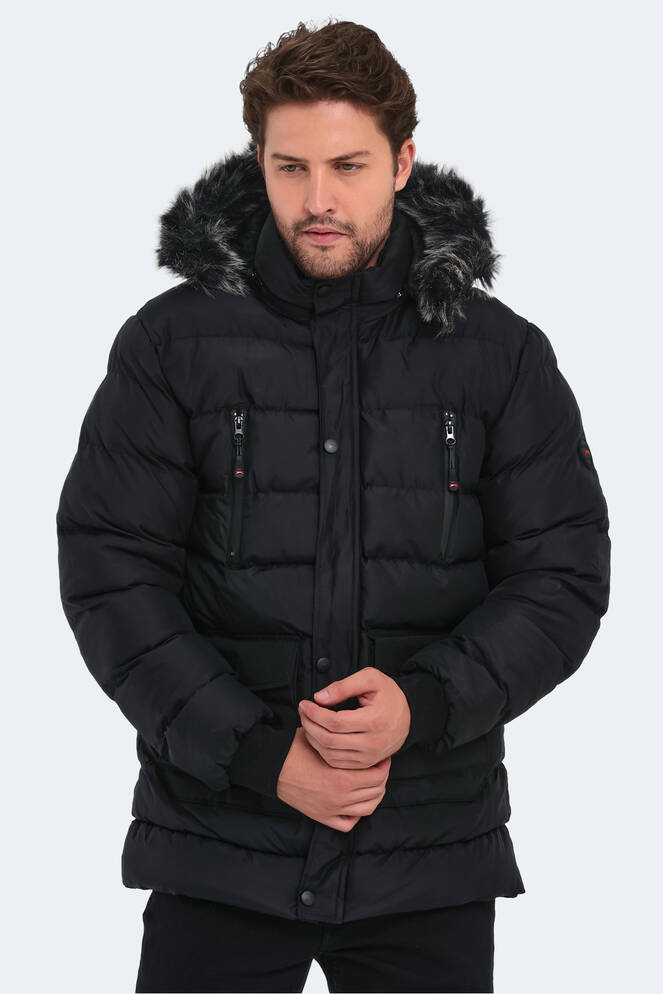 Slazenger HARDMAN IN Erkek Kapüşonlu Şişme Siyah Mont & Kaban