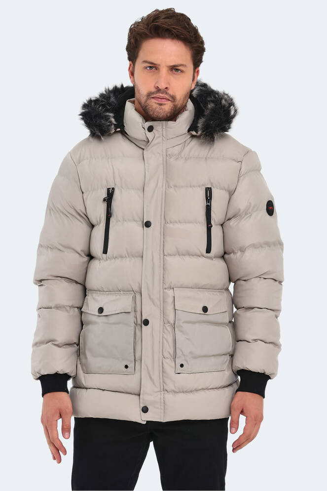 Slazenger HARDMAN IN Erkek Kapüşonlu Şişme Taş Gri Mont & Kaban