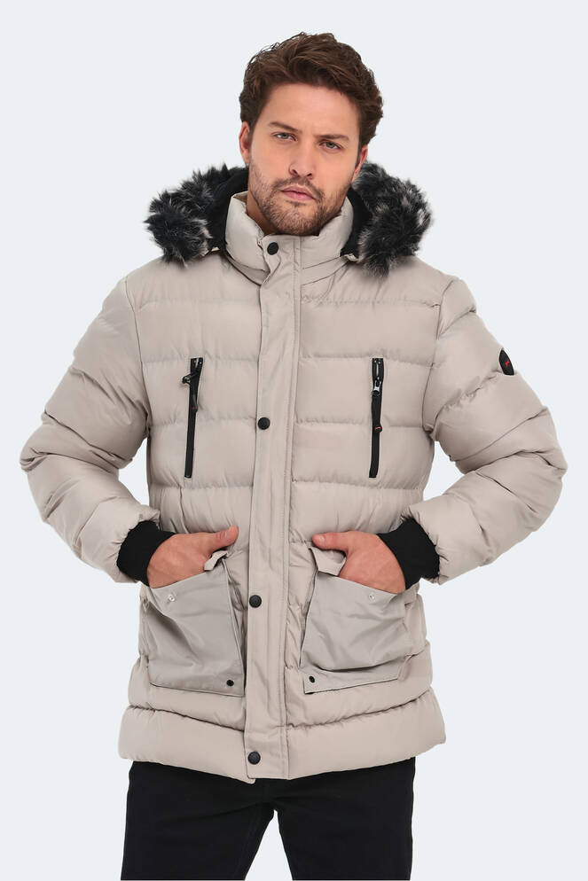 Slazenger HARDMAN IN Erkek Kapüşonlu Şişme Taş Gri Mont & Kaban