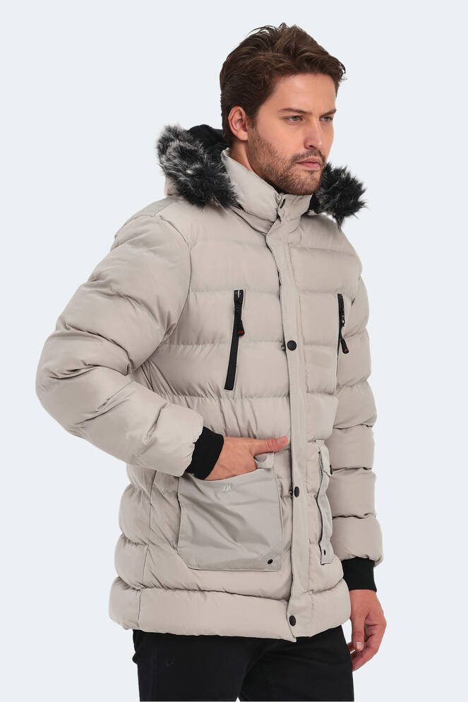 Slazenger HARDMAN IN Erkek Kapüşonlu Şişme Taş Gri Mont & Kaban