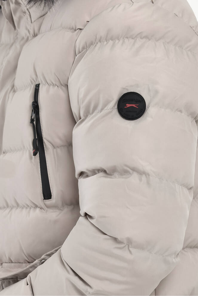 Slazenger HARDMAN IN Erkek Kapüşonlu Şişme Taş Gri Mont & Kaban