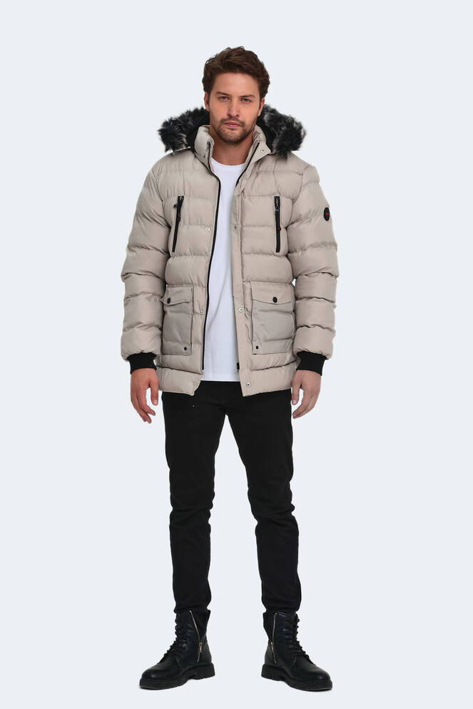 Slazenger HARDMAN IN Erkek Kapüşonlu Şişme Taş Gri Mont & Kaban