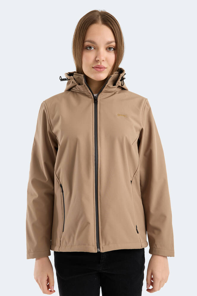 Slazenger HEAT CONTROL Kadın Çıkarılabilir Kapüşonlu Bej Mont & Kaban
