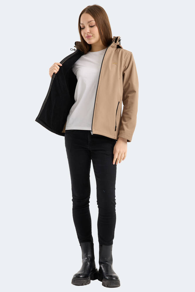 Slazenger HEAT CONTROL Kadın Çıkarılabilir Kapüşonlu Bej Mont & Kaban