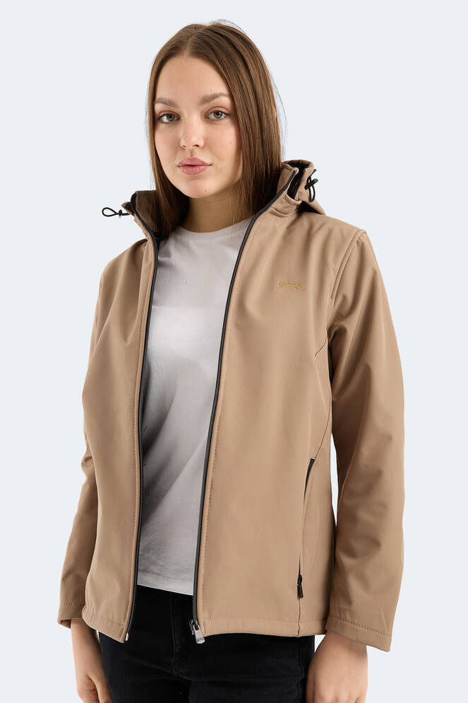 Slazenger HEAT CONTROL Kadın Çıkarılabilir Kapüşonlu Bej Mont & Kaban