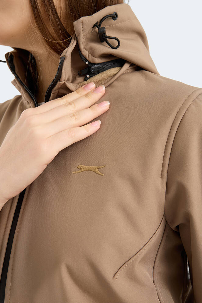 Slazenger HEAT CONTROL Kadın Çıkarılabilir Kapüşonlu Bej Mont & Kaban