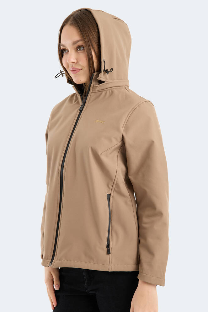 Slazenger HEAT CONTROL Kadın Çıkarılabilir Kapüşonlu Bej Mont & Kaban