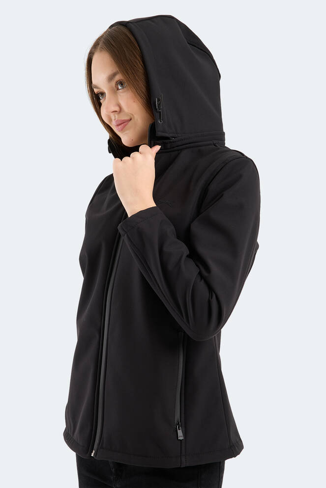 Slazenger HEAT CONTROL Kadın Çıkarılabilir Kapüşonlu Siyah Mont & Kaban