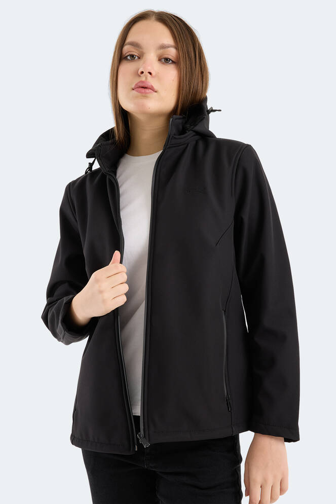 Slazenger HEAT CONTROL Kadın Çıkarılabilir Kapüşonlu Siyah Mont & Kaban