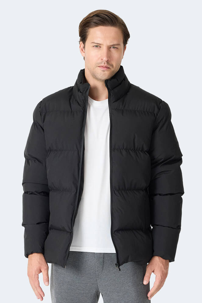 Slazenger HECARIM Erkek Kapüşonlu Şişme Siyah Mont & Kaban