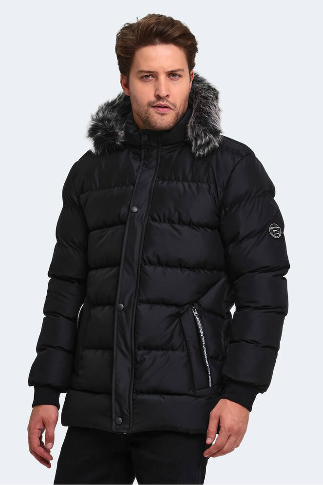Slazenger HECK Erkek Kapüşonlu Şişme Siyah Mont & Kaban