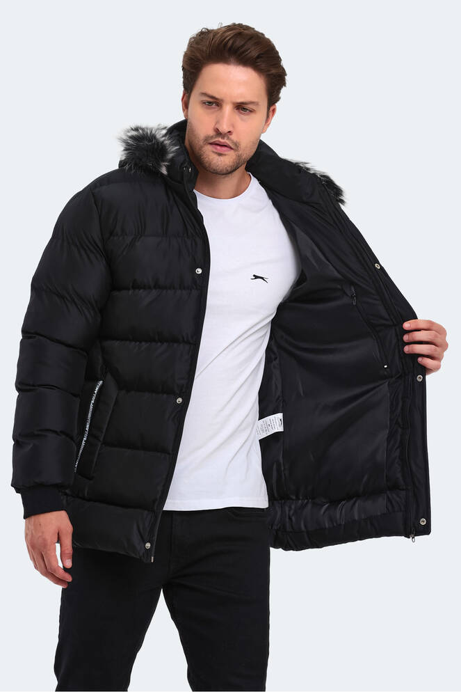 Slazenger HECK Erkek Kapüşonlu Şişme Siyah Mont & Kaban